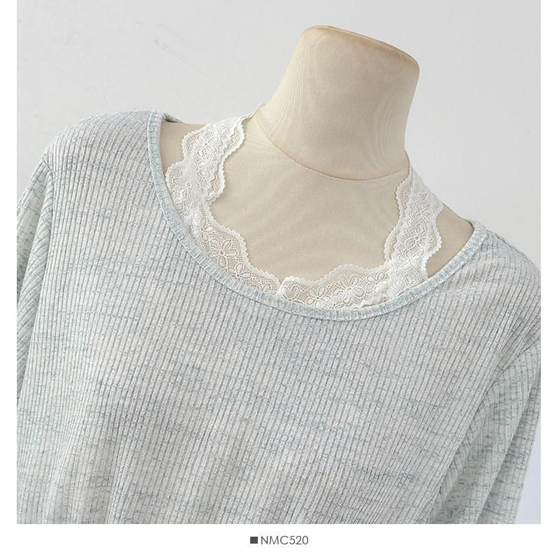 Lace Trim Mock Two-Piece Long-Sleeve Tee