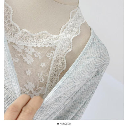 Lace Trim Mock Two-Piece Long-Sleeve Tee