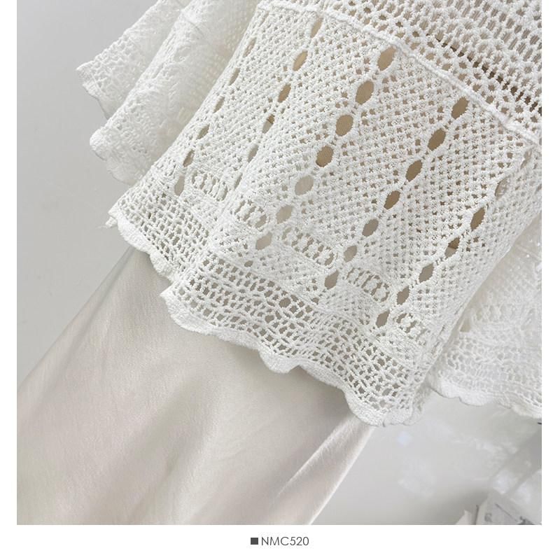 Scallop Trim Flared-Sleeve Knit Top