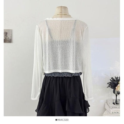 Cardigan & Plaid Ruffle Camisole Ensemble