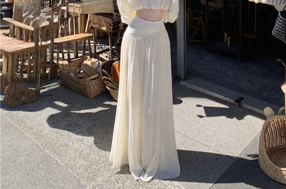 Ruched Cropped Blouse & Maxi A-Line Skirt Set