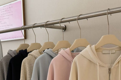 Cropped Zip-Up Plain Hoodie