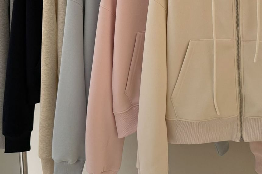 Cropped Zip-Up Plain Hoodie