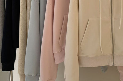 Cropped Zip-Up Plain Hoodie