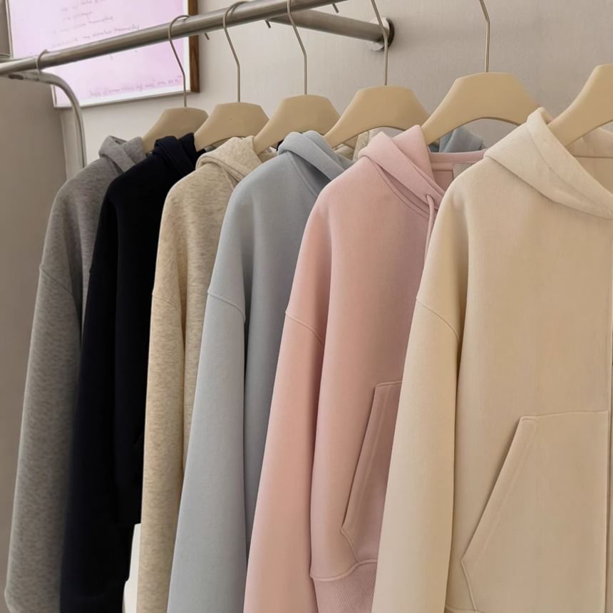 Cropped Zip-Up Plain Hoodie