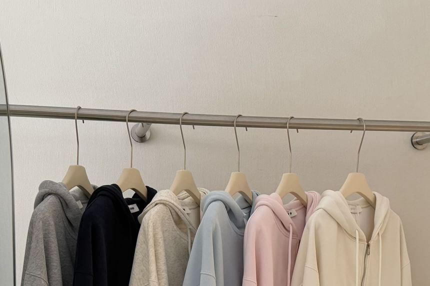 Cropped Zip-Up Plain Hoodie