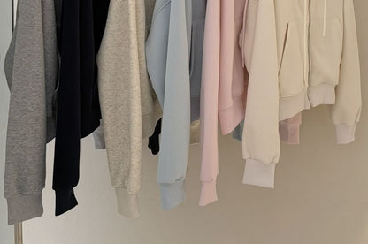 Cropped Zip-Up Plain Hoodie