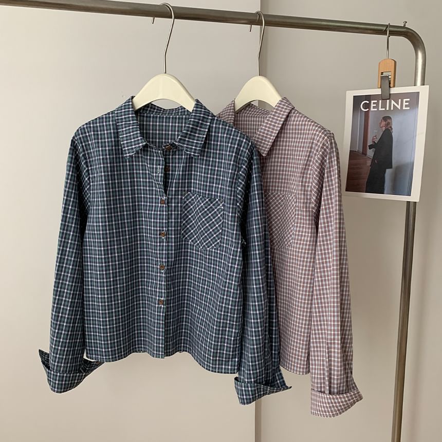 Pocketed Plaid Long-Sleeve Shirt