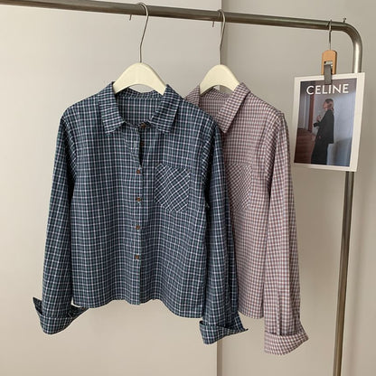 Pocketed Plaid Long-Sleeve Shirt