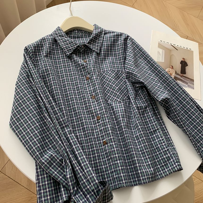 Pocketed Plaid Long-Sleeve Shirt