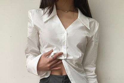 V-Neck Shirt with Flared Sleeves and Solid Pattern
