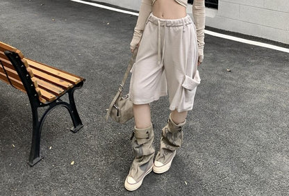 Cropped Halter Top with Front Slit Knot and V-Neck
