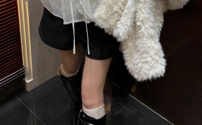 Ruffle Blouse with Puff Sleeves, V-Neck, and Solid Design