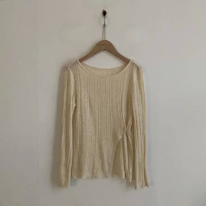 Ribbed Top with Side Slits, Crew Neck, and Long Sleeves