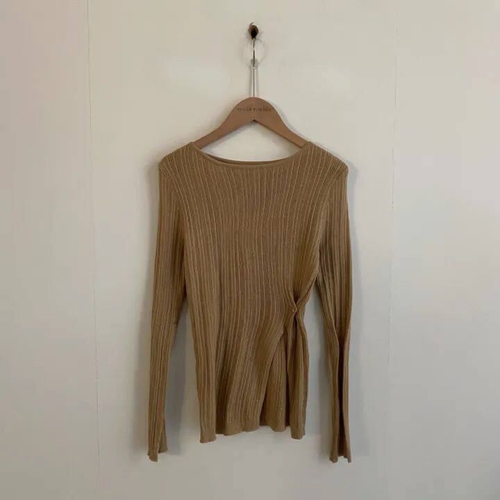 Ribbed Top with Side Slits, Crew Neck, and Long Sleeves