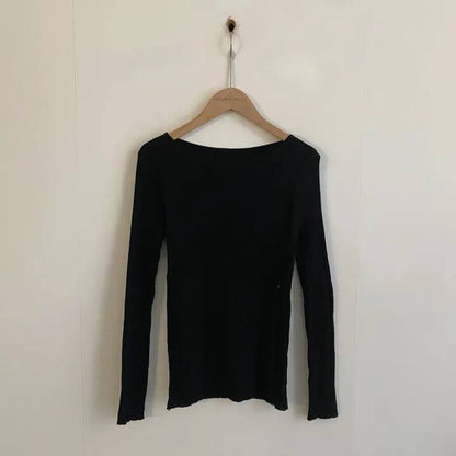Ribbed Top with Side Slits, Crew Neck, and Long Sleeves