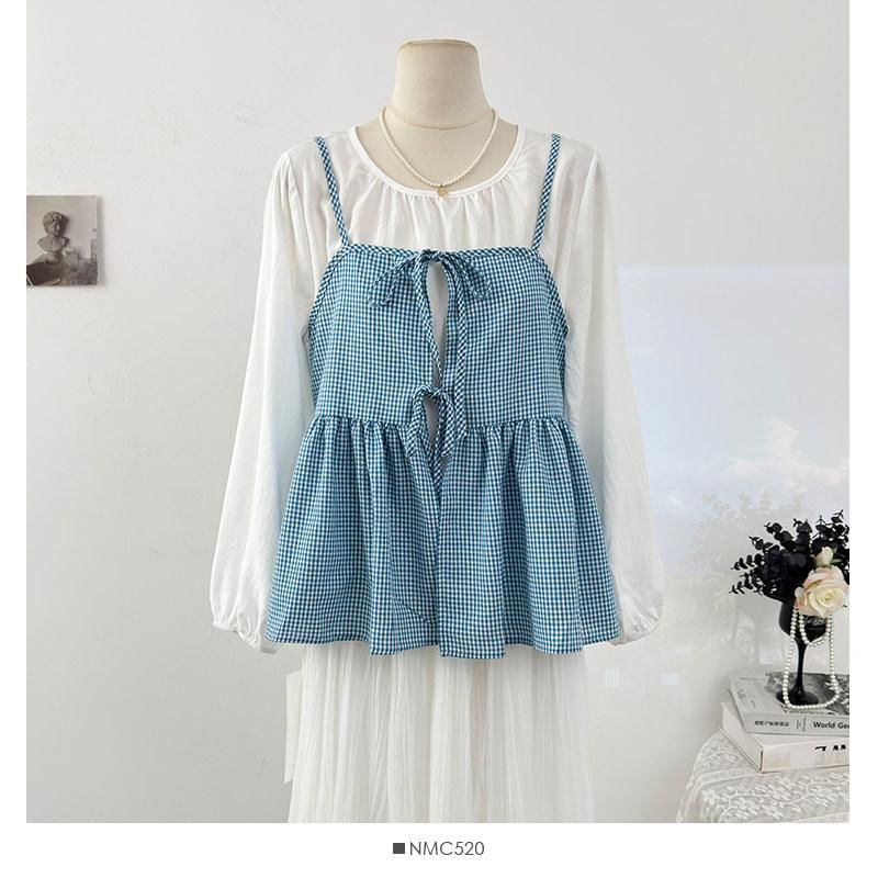 Flowy Camisole and Top Set with Tie Front and Round Neck