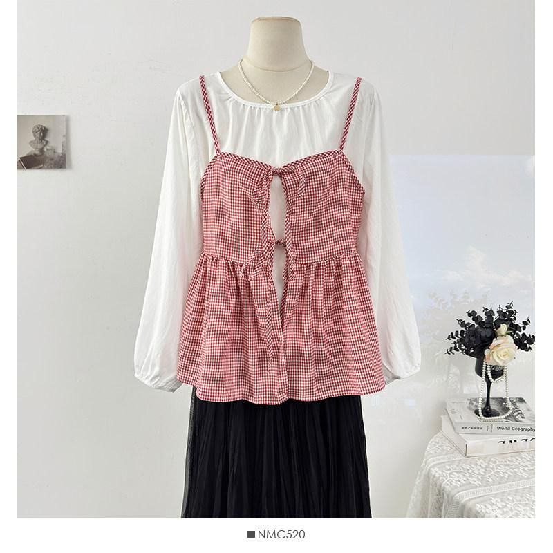 Flowy Camisole and Top Set with Tie Front and Round Neck