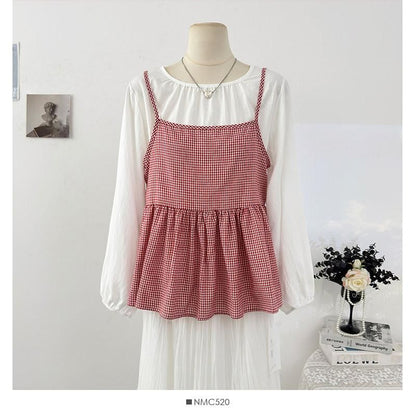 Flowy Camisole and Top Set with Tie Front and Round Neck