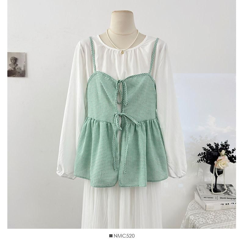 Flowy Camisole and Top Set with Tie Front and Round Neck