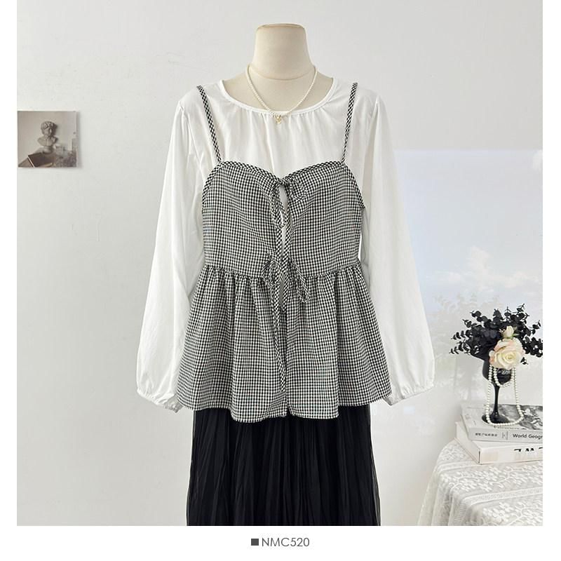 Flowy Camisole and Top Set with Tie Front and Round Neck