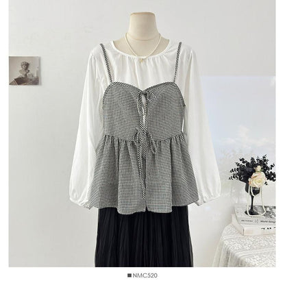 Flowy Camisole and Top Set with Tie Front and Round Neck