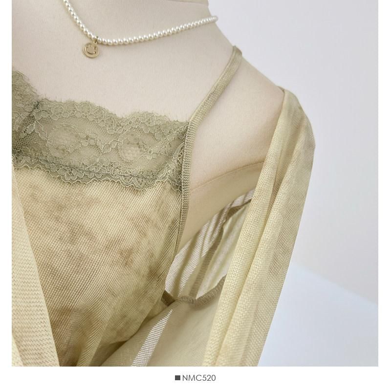 Tie Dye Lace Panel Top with Cowl Neck and Long Sleeves