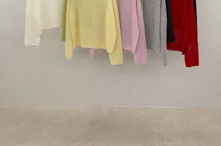 Sheer Knit Top with Crew Neck and Long Sleeves in Solid Tone