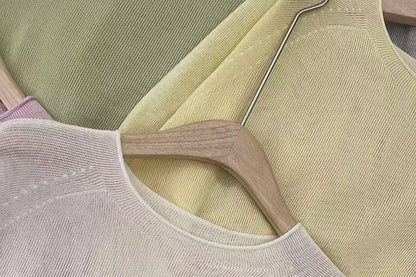 Sheer Knit Top with Crew Neck and Long Sleeves in Solid Tone