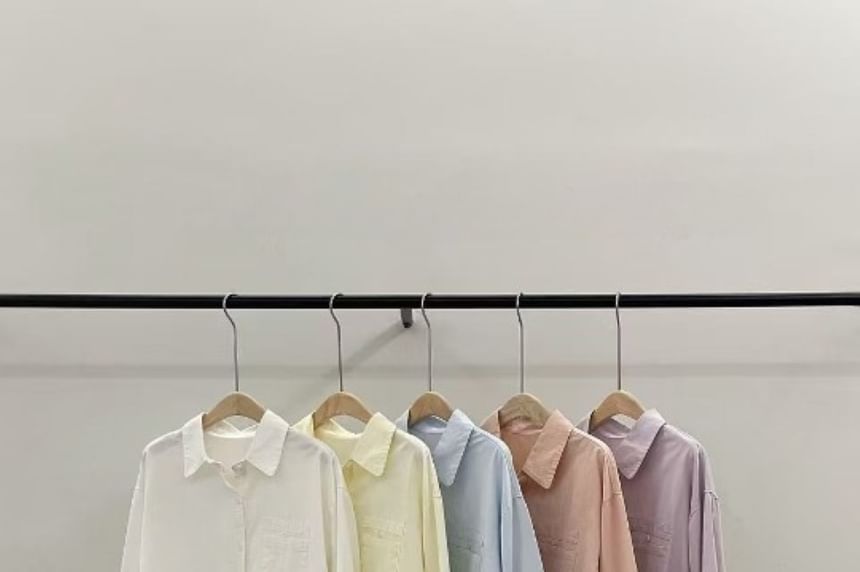 Solid Button-Up Shirt with Long Sleeves and Classic Collar