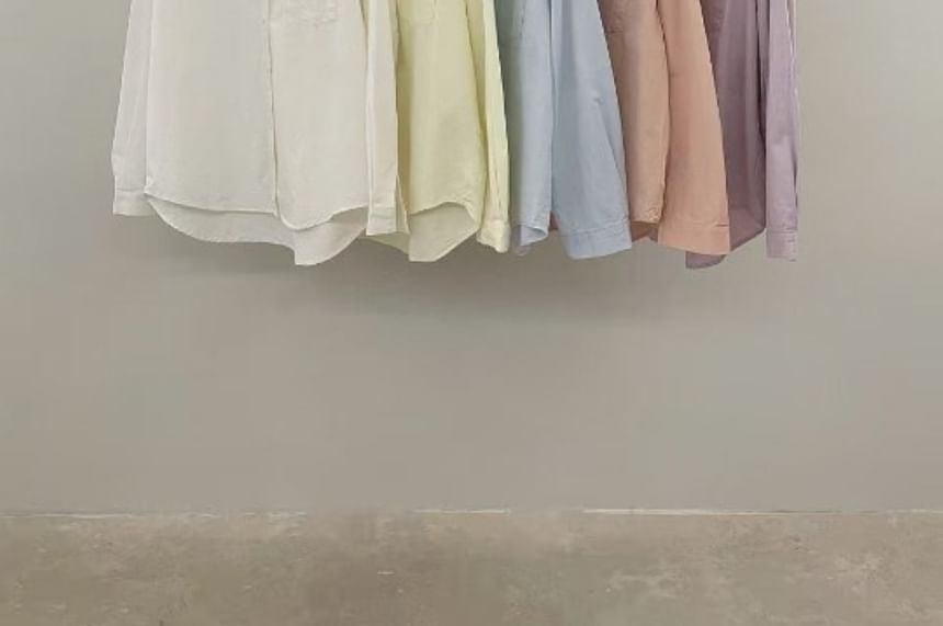Solid Button-Up Shirt with Long Sleeves and Classic Collar