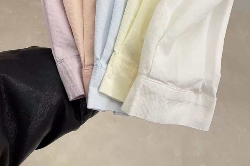 Solid Button-Up Shirt with Long Sleeves and Classic Collar