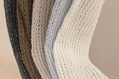 Perforated Knit Top with Long Sleeves and Crew Neck in Solid