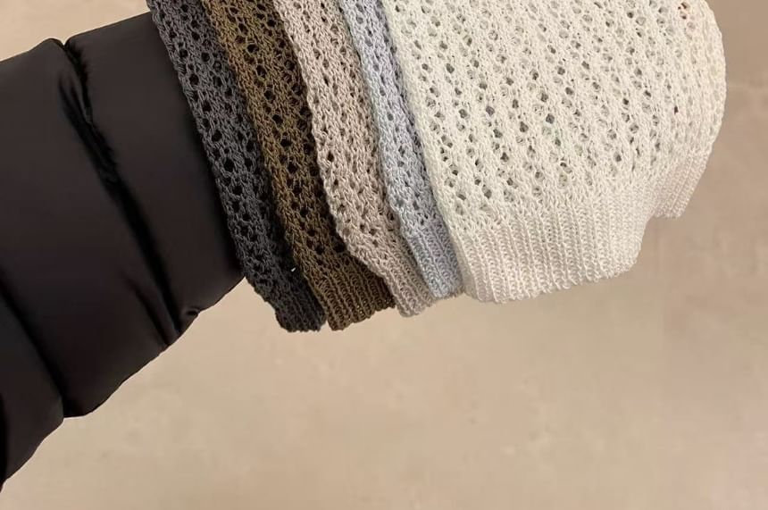 Perforated Knit Top with Long Sleeves and Crew Neck in Solid
