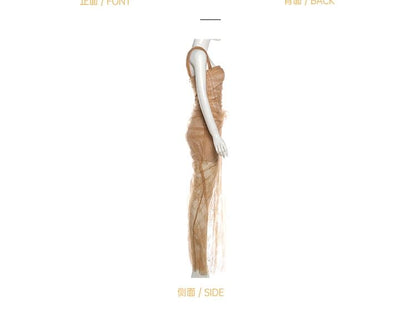 Single Spaghetti Strap Lace Slit Max Bodycon Dress