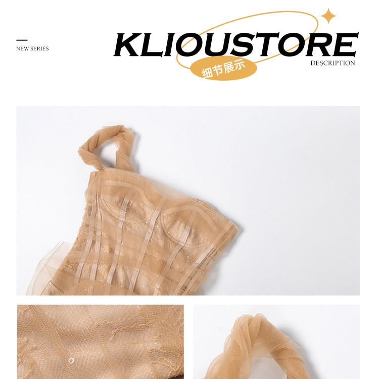 Single Spaghetti Strap Lace Slit Max Bodycon Dress