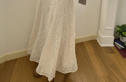 Spaghetti Strap V-Neck Lace Maxi A-Line Dress