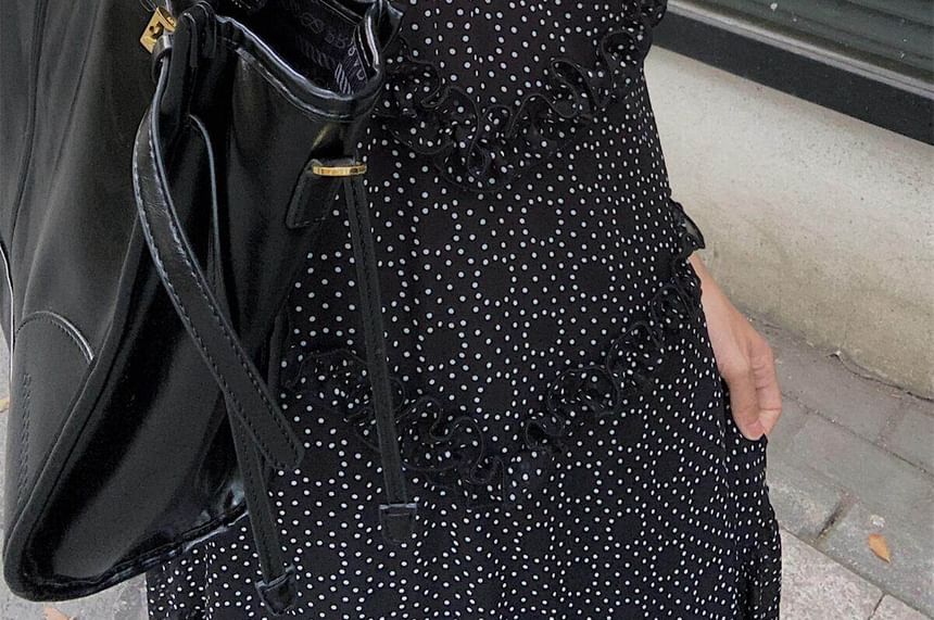 Spaghetti Strap V-Neck Dotted Maxi A-Line Dress