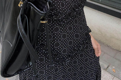 Spaghetti Strap V-Neck Dotted Maxi A-Line Dress
