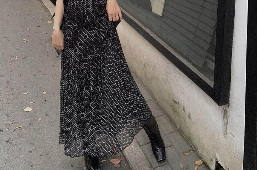 Spaghetti Strap V-Neck Dotted Maxi A-Line Dress