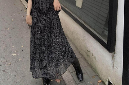 Spaghetti Strap V-Neck Dotted Maxi A-Line Dress