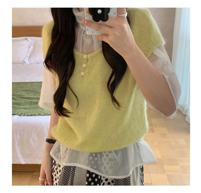 Scoop-Neck Cap-Sleeve Drawstring Top