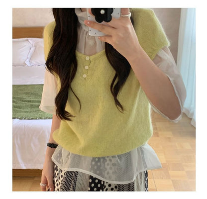 Scoop-Neck Cap-Sleeve Drawstring Top