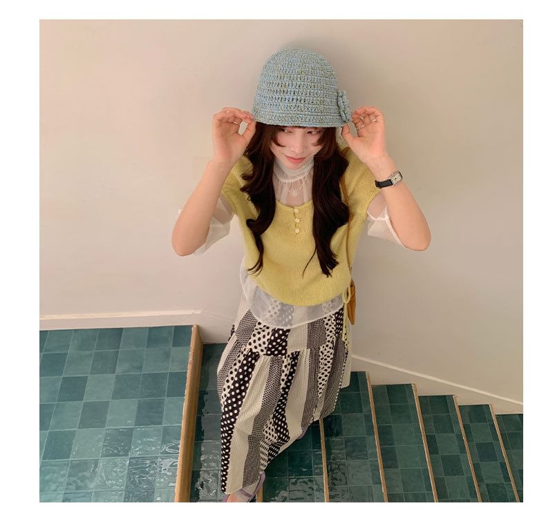 Scoop-Neck Cap-Sleeve Drawstring Top