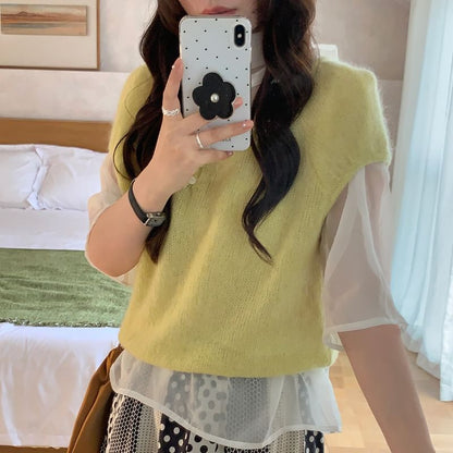 Scoop-Neck Cap-Sleeve Drawstring Top