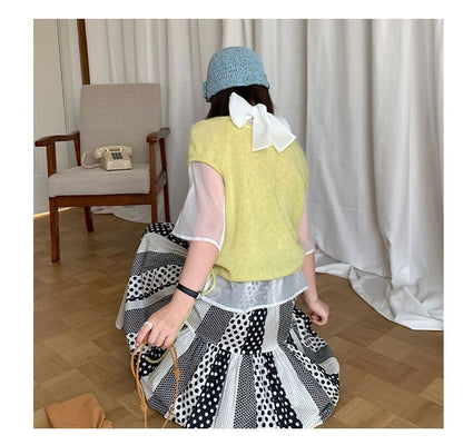 Scoop-Neck Cap-Sleeve Drawstring Top
