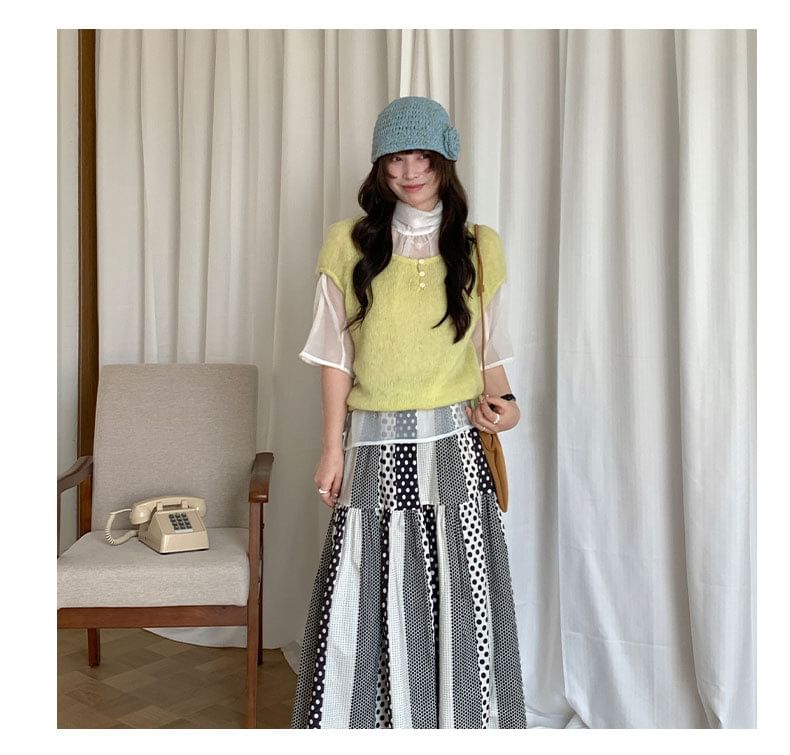 Scoop-Neck Cap-Sleeve Drawstring Top