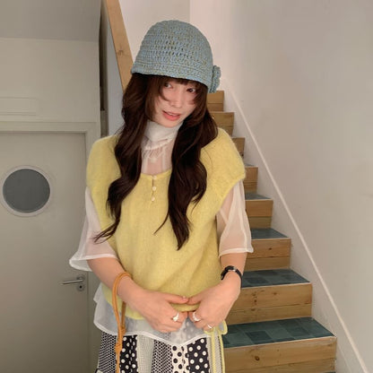Scoop-Neck Cap-Sleeve Drawstring Top