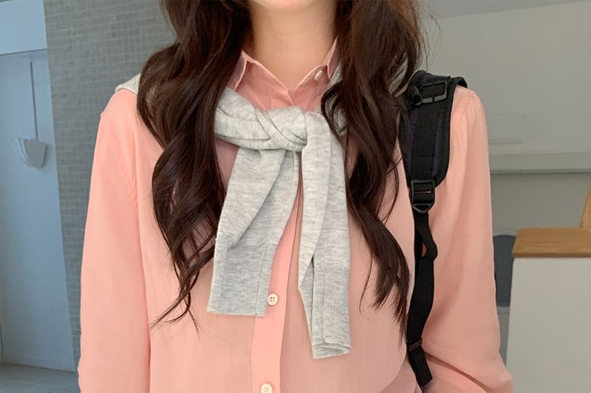 Collared Long-Sleeve Plain Shirt