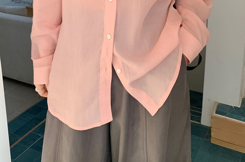 Collared Long-Sleeve Plain Shirt